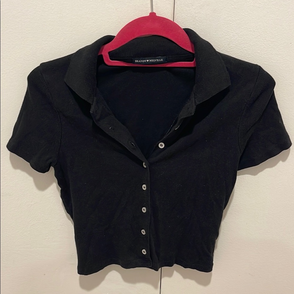 Brandy Melville Black Fitted Crop Button Down Shirt